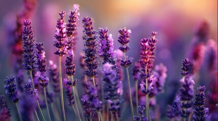 Fototapeta premium Close-up view of vibrant lavender flowers blooming in a field