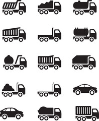 Construction Truck Silhouettes Heavy Vehicle Icon Set