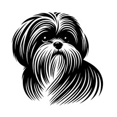 Vector illustration of shih tzu dog in black strokes and lines. Family pet, love and care for animals, adoption fair. Types of breeds, decoration for grooming salon or vet clinic