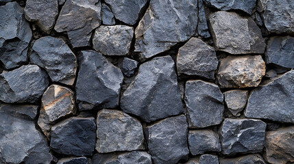 Fototapeta premium Dark volcanic rock wall backdrop textured stone surface decorative rock cladding garden feature gray rock background