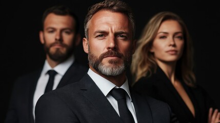 Corporate team portrait in a studio, showcasing professionalism and confidence, diverse individuals united in a collaborative environment.