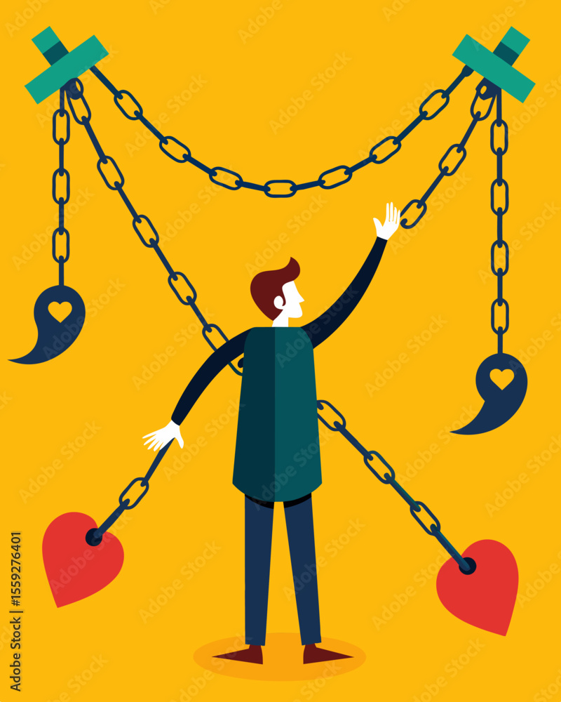 Poster each chain carries a different tactic of emotional manipulation binding a persons thoughts and actio