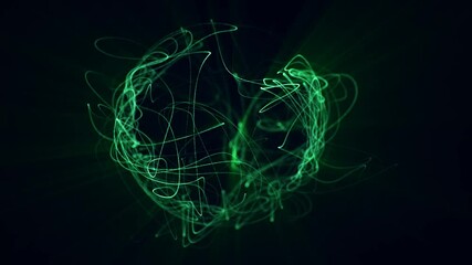 Vivid green abstract sphere made of dynamic swirling light trails, symbolizing energy, nature, and technology fusion - Powered by Adobe