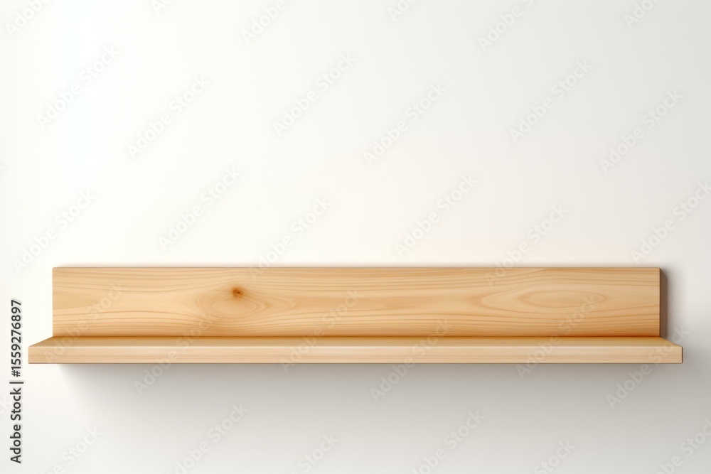Poster light wooden shelf hanging on a white wall, creating a simple and minimalist display space