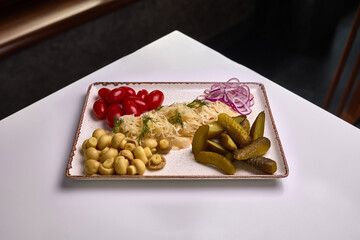 Assorted Pickled Vegetables on Ceramic Plate