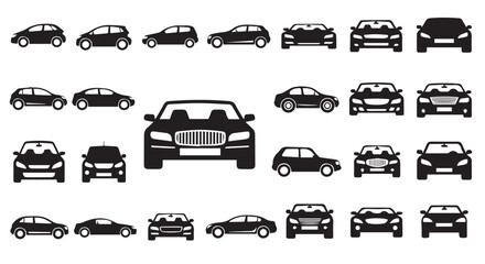 Silhouette Car Icon Set, Vehicle Outline Vector Bundle for Automotive, Transport & UI Design