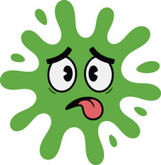 Green Paint Splash Cartoon Character with Worried Expression Sticking Out Tongue vector
