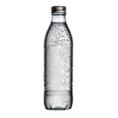 Fresh bottled water with condensation on surface, showcasing clarity and purity, perfect for hydration and refreshment