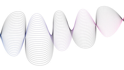 Vector curvy abstract line art wavy flowing dynamic colorful lines white background in concept music or sound, wave, wind, information flow
