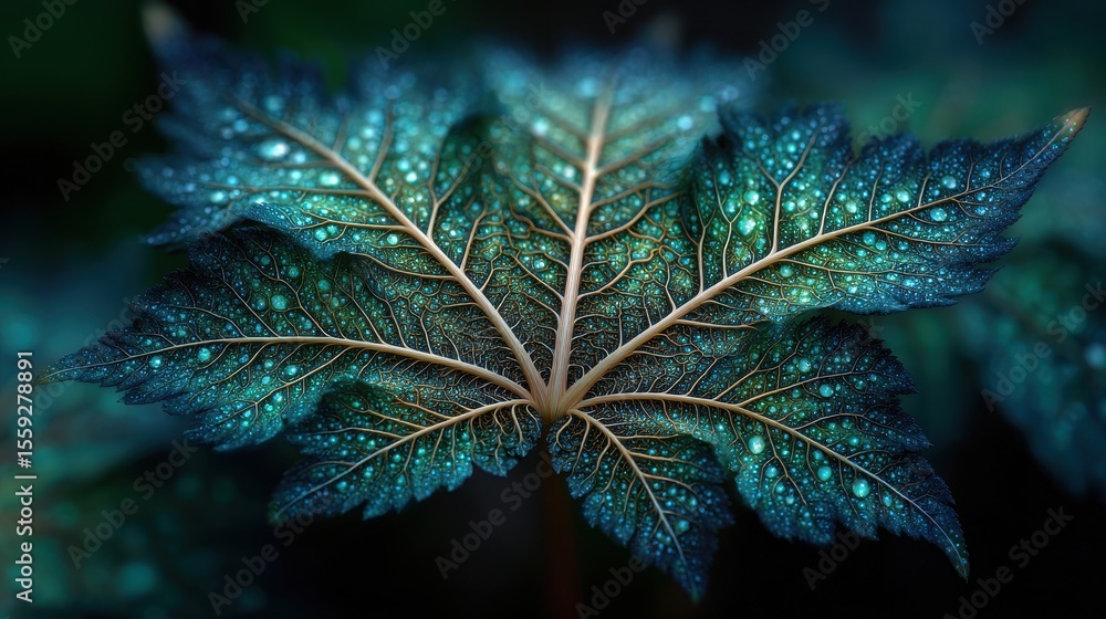 Poster leaf vein macro showing intricate patterns on black background, close up nature details