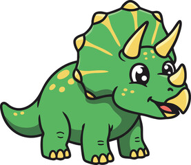 Fototapeta premium Cute cartoon triceratops dinosaur vector illustration with bright green colours and playful expression for children design and education