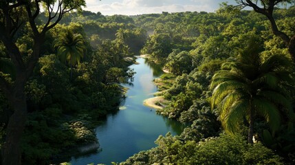 Lush Mangrove Canopy with Serpentine Waterways, vibrant ecosystem, intricate root systems, tranquil waterways, diverse wildlife habitat