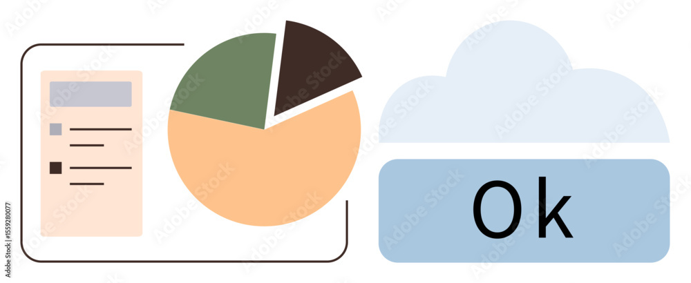 Poster data dashboard with pie chart, cloud connection with confirmation message. ideal for analytics, clou
