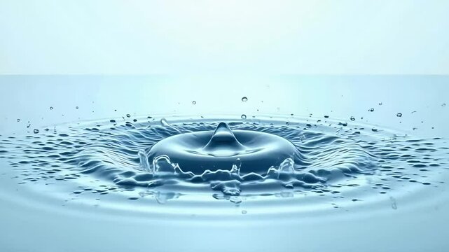 A serene capture of a water drop creating ripples, showcasing liquid motion and purity in clean light.