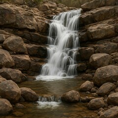 Serene Waterfall Cascading over Rocky Terrain