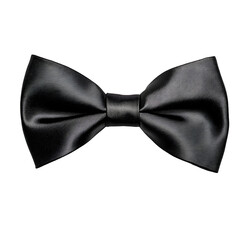 Elegant black satin textured bow tie accessory for formal wear isolated on transparent background