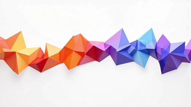 Geometric design in vibrant hues displays modern abstract origami art on bright white backdrop.
