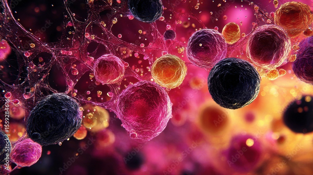 Poster abstract medical visualization of cancerous cells multiplying and spreading with a complex network i