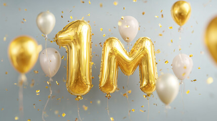 1 Million Celebration with Balloons and Confetti, colorful balloons, and falling confetti, symbolizing a major milestone or achievement