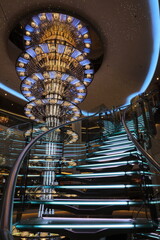 Luxurious Staircase and Chandelier on a Cruise Ship