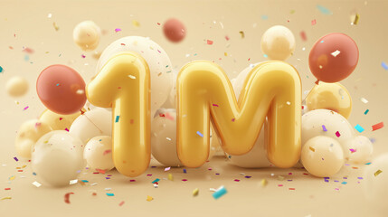 1 Million Celebration with Balloons and Confetti, colorful balloons, and falling confetti, symbolizing a major milestone or achievement
