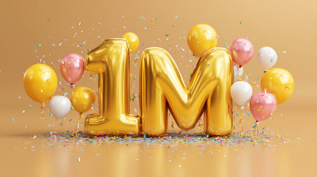 1 Million Celebration with Balloons and Confetti, colorful balloons, and falling confetti, symbolizing a major milestone or achievement - Powered by Adobe