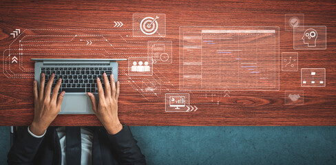Project management dashboard showing timeline, tasks, milestones, and workflows for planning,...