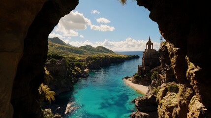 Cliffside Viewpoint Overlooking Turquoise Lagoon with Lush Vegetation and Serene Waters