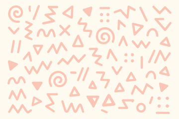 Abstract Memphis style pattern, retro 80s background with hand drawn geometric shapes, vector design elements