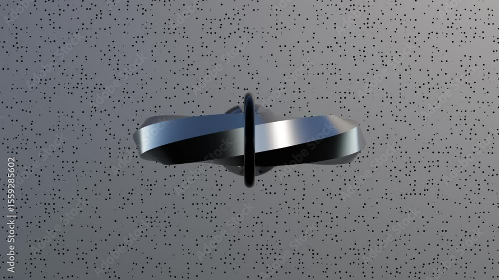 Poster abstract 3d metallic ring elegantly encircling a smooth torus shape set against a sleek minimal blac
