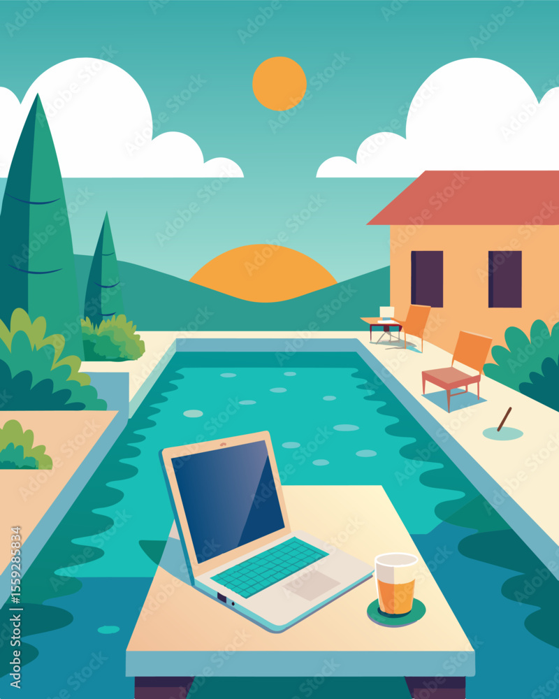 Poster the villas outdoor pool serves as a refreshing and invigorating spot for a midday work break with a 