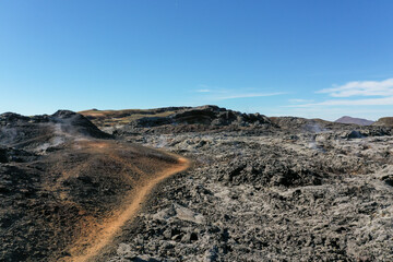 Leirhnjukur Lava Field Landscape with steam