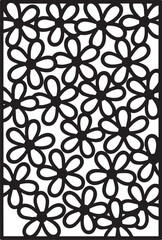 Vector pattern of black outline flowers on a white background.
