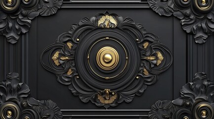 Ornate Black and Gold Door Panel Detail