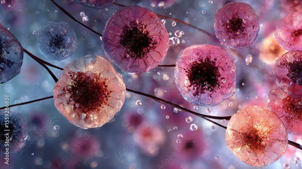 Poster abstract medical visualization of cancerous cells multiplying and spreading with a complex network i