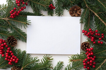 Christmas greeting card with fir branches and festive holiday design