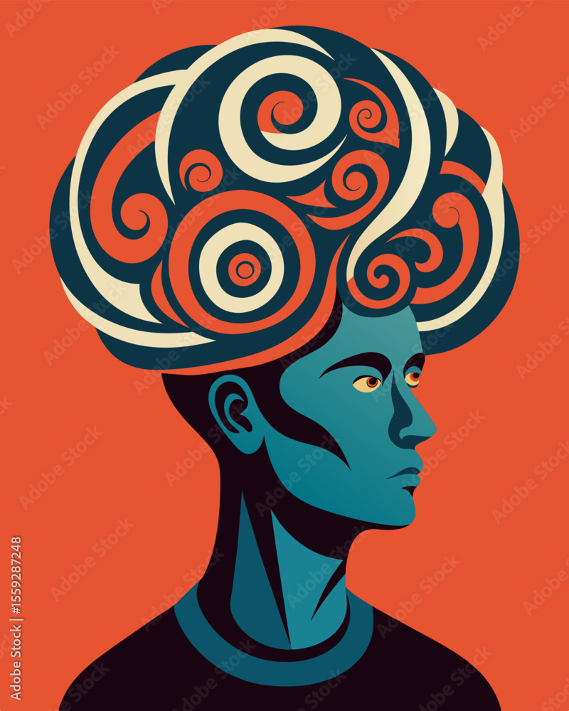 Poster the swirling patterns within the figures head serve as a constant reminder of their past brainwashed