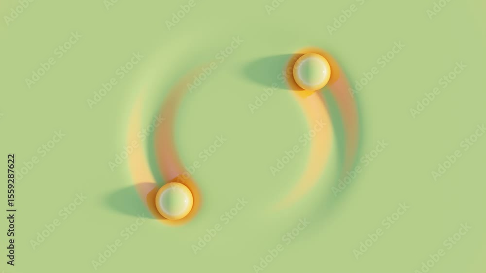 Poster abstract seamless 3d animation loop of glowing green spheres moving along circular paths on padded g