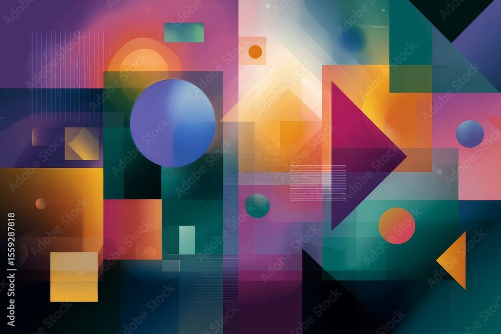 Poster colorful abstract composition with geometric shapes in vibrant hues creating a modern artistic expre