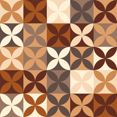 Seamless pattern with geometric floral motifs in shades of brown and beige, creating a visually appealing and harmonious design