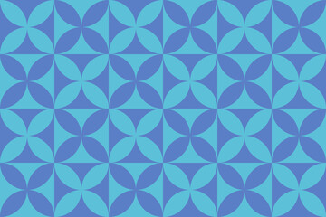 Repeating geometric shapes in turquoise and blue create a seamless pattern resembling stylized flowers