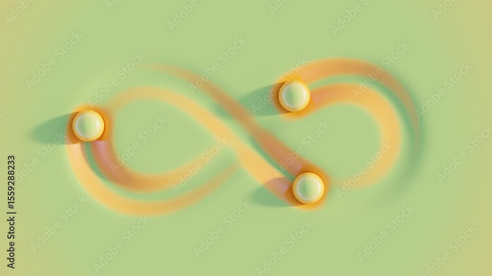 Aufkleber infinity-shaped path guides green spheres over soft tactile surface as they leave ephemeral orange t