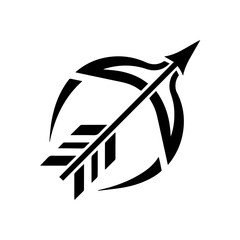 Black and white flat icon of the Sagittarius zodiac sign featuring a stylized arrow