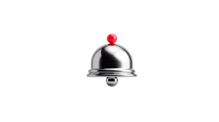 Notification bell icon in 3D style with red dot alert, white background, PNG