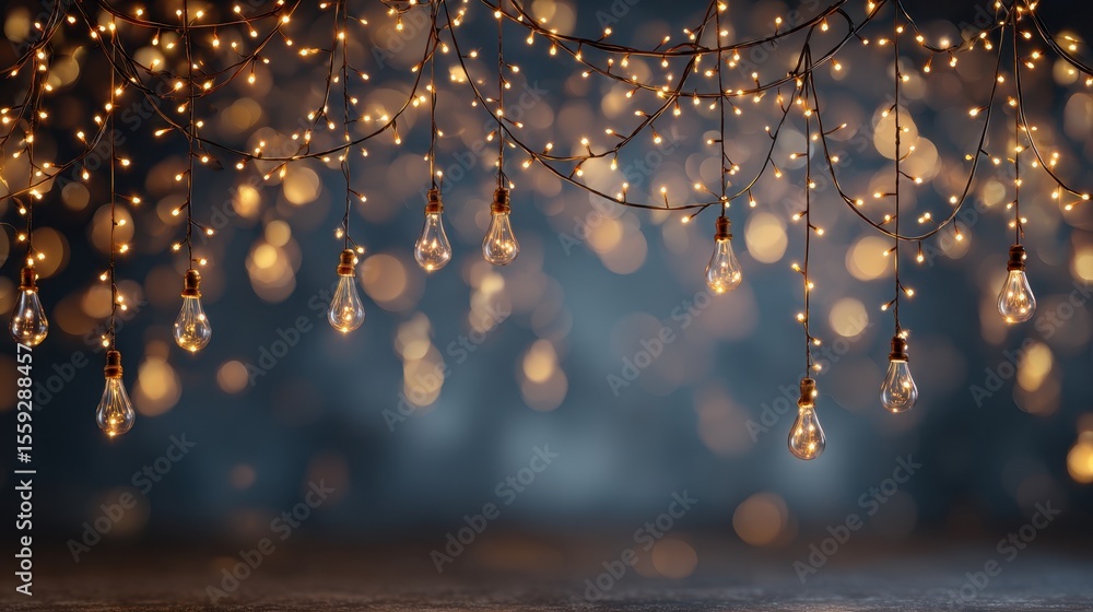 Poster festive and colorful strings of holiday lights are displayed against a dark background, creating a w