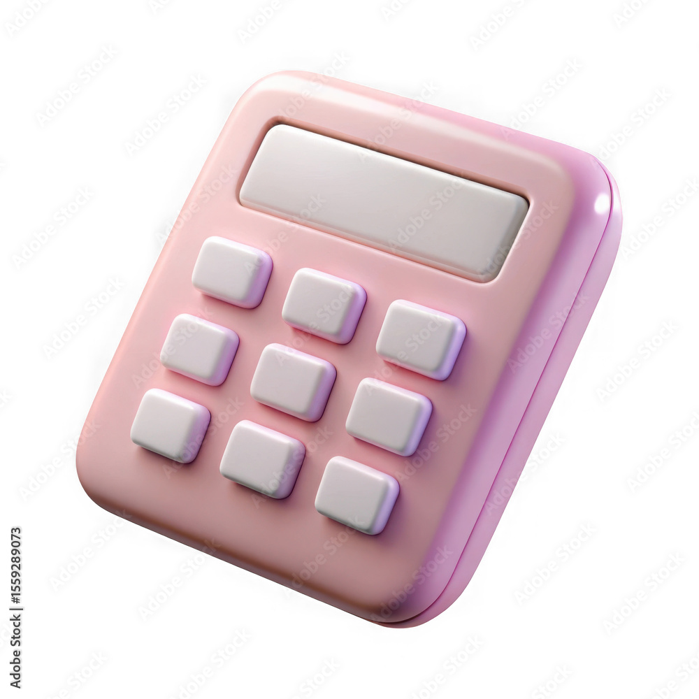Poster cute pink calculator with blank display and white buttons isolated on transparent background