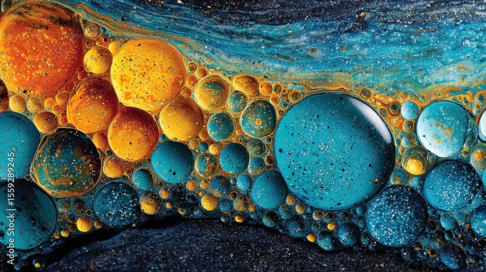 Poster colorful bubbles texture reveals abstract patterns and structures in close proximity and detailed vi