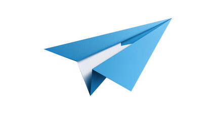 3D paper plane icon, blue and white style, minimal design, PNG