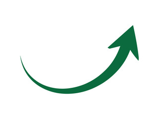 Green Curved Graph with Arrow Icon. Arrow Illustration Painting Sub. Direction Pointer in Countersiloquies. Single Arrow. Trend Graphic Dark Green, red, black, blue color full vibrant blue upward curv