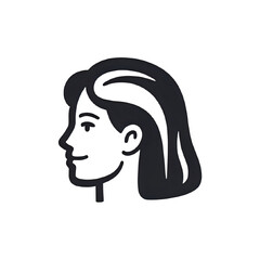 Silhouette of Woman's Profile: Elegant Female Face, Dark Hair, Side View, Minimalist Design, Vector Art, Graphic Illustration